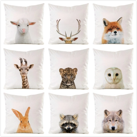 Dierenportret Satijn Kussensloop Vierkant Kussenhoes Realistisch Wolf Giraffe Vos Uil Patroon Voor Bank Woonkamer Huis Decoratie Zacht Ornament