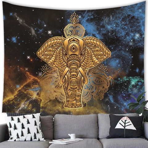 Mandala Elephant Galaxy Universe Wall Tapestry Polyester Fabric Bohemian Space Starry Sky Hanging Decor For Bedroom Living Room