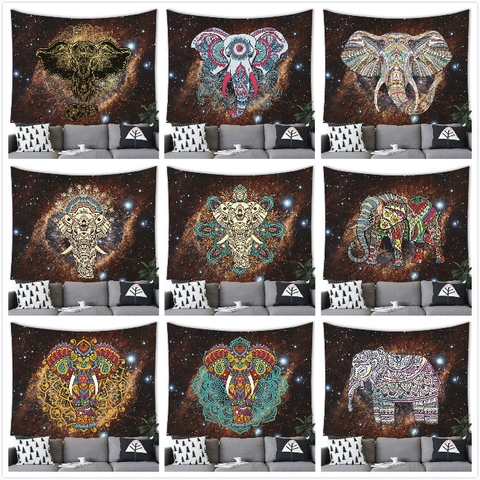 Bohemian Elephant Mandala Tapestry Polyester Galaxy Starry Sky Wall Hanging For Living Room Bedroom Dorm Home Decor Mural