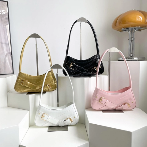 Bolso de Axila para Mujer Cuero PU Patrón Cocodrilo Decoración Hebilla Metal Casual Retro Estilo Y2K Color Sólido Bolso de Hombro