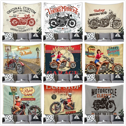 Arazzo da Parete in Stile Americano Vintage Moto Arredamento Retrò Industriale Estetico Panno di Sfondo per Soggiorno Camera da Letto