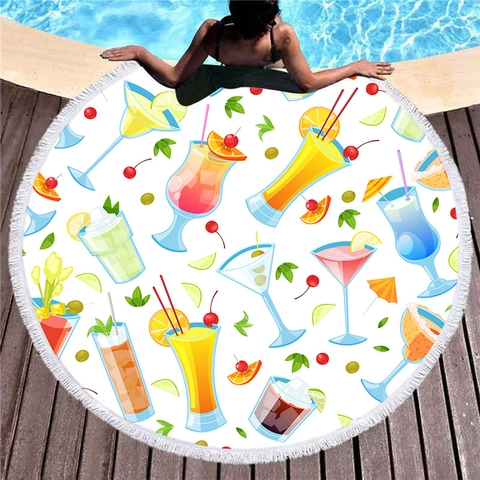 Round Beach Towel Microfiber Tropical Palm Leaf Print Tassel Edge Summer Vacation Swim Pool Quick Dry Absorbent