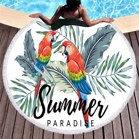 Round Beach Towel Microfiber Quick Dry Tassel Fringe Tropical Floral Print Monstera Leaf Bohemian Outdoor Bath Blanket