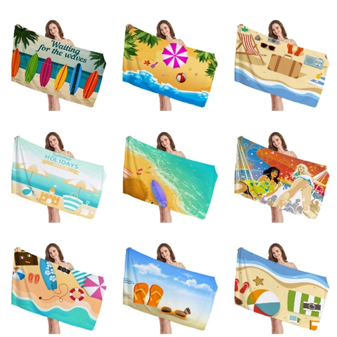 Asciugamano da Spiaggia Multicolore in Microfibra ad Asciugatura Rapida Assorbente Stampato per Nuoto Estivo Vacanza Viaggio Coperta Senza Sabbia Donna