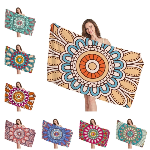 Microfiber Beach Towel Quick Dry Absorbent Bohemian Mandala Pattern Ethnic Geometric Print Large For Vacation Pool