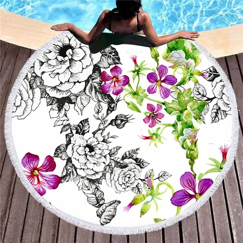Rundes Mikrofaser Strandtuch Mit Quastenfransen Schnelltrocknend Sandabweisend Große Runde Badematte Für Schwimmen Picknick Outdoor Blumiges Tropisches Muster