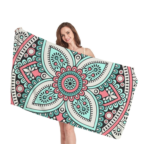 Mandala Print Beach Towel Microfiber Quick Dry Bohemian Rectangular Bath Towel Large Pool Blanket For Vacation Travel Yoga