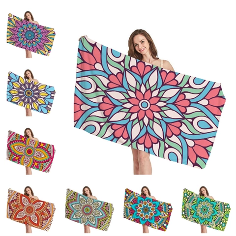 Bohemian Mandala Microfiber Beach Towel Highly Absorbent Quick Drying Rectangular Bath Towel For Summer Vacation Swimming Travel