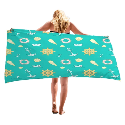 Microfiber Beach Towel Quick Dry Absorbent Nautical Anchor Rudder Print Rectangular Summer Holiday Swimming Bath Towel For Women