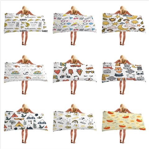 Large Microfiber Beach Towel Quick Dry Absorbent Bath Towel For Adults Travel Swimming Pool Cartoon Printed Multi Patterns Portable Blanket