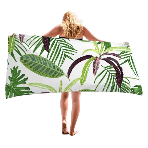 Schnelltrocknendes Mikrofaser Strandtuch Tropisch Monstera Palmblatt Druck Große Rechteckige Saugfähige Badetuch Für Schwimmen Urlaub