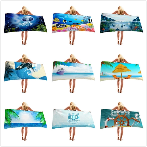 Microfiber Beach Towel Quick Dry Absorbent Bath Towel Ocean Marine Life Nautical Pattern Oversized Towel For Travel Swimming