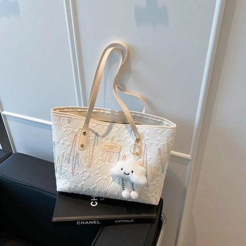Große Kapazität Damen Tragetasche Bunte Wellenstickerei Geprägtes Muster PU Stoff Umhängetasche Täglich Pendeln Lässige Mode Tasche