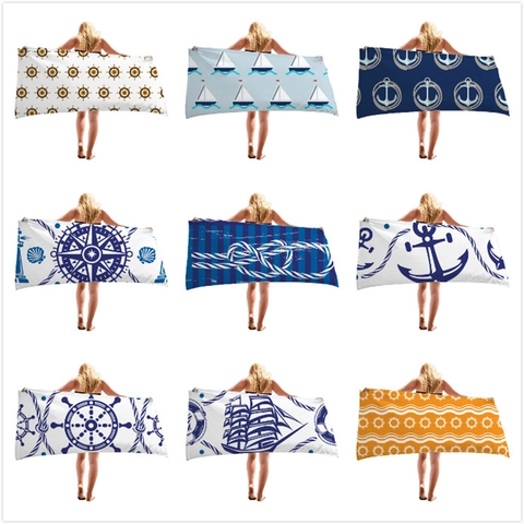 Microfiber Beach Towel Absorbent Quick Dry Nautical Anchor Rudder Compass Print Large Travel Bath Towel For Swimming Pool Vacation