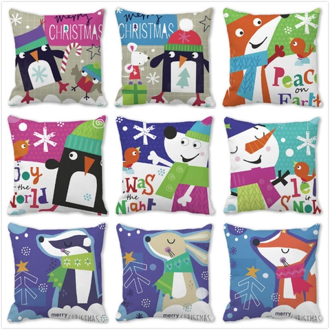 Taie d'Oreiller Carrée en Peau de Pêche Dessin Animé de Noël Housse de Coussin Décorative pour Décoration de Maison