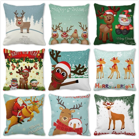 Weihnachts-Elch-Rentier-Pfirsichhaut-Kissenbezug Quadratischer Dekokissenbezug Für Wohnzimmer Dekoration Frohes Neues Jahr Geschenk