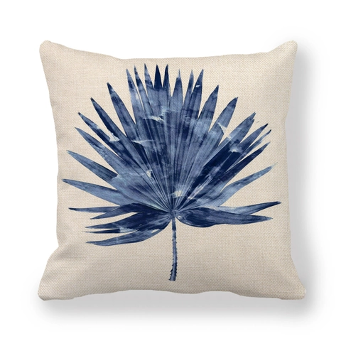 Federe Per Cuscini In Lino Con Foglie Di Palma Blu Motivo Pittura A Inchiostro Tropicale Copricuscini Quadrati Decorativi Per Divano Casa