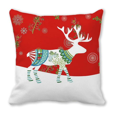 Christmas Reindeer Snowflake Print Throw Pillow Case Peach Skin Polyester Square Cushion Cover Xmas Holiday Home Decor