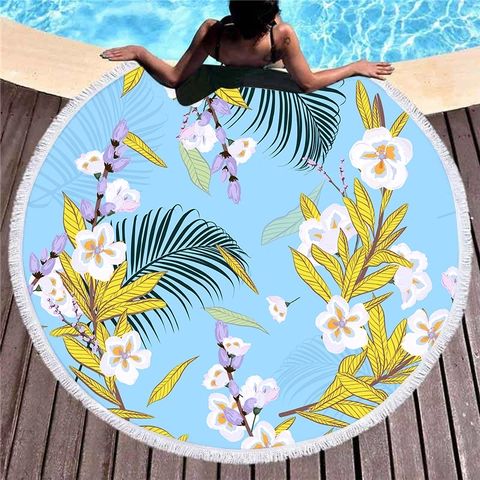 Tropical Round Microfiber Beach Towel With Tassel Fringe Absorbent Quick Dry Mandala Floral Bath Towel For Picnic Vacation
