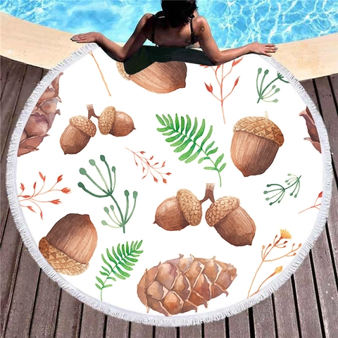 Round Microfiber Beach Towel With Tassels Tropical Leaves Flower Print Thick Absorbent Quick Dry Pool Vacation Picnic Outdoor