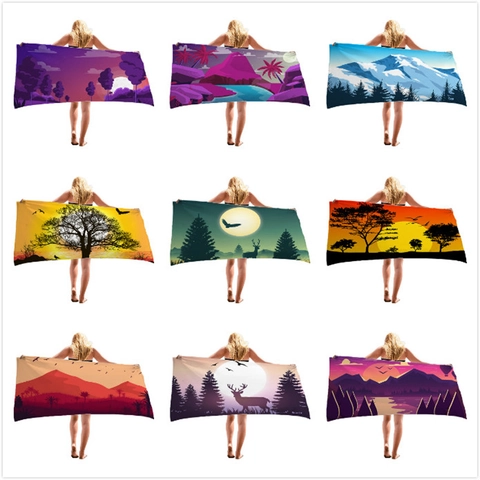 Microfiber Beach Towel Quick Dry Absorbent Large Bath Towel Natural Landscape Forest Sunset Print Travel Swimming Pool Towel Blanket