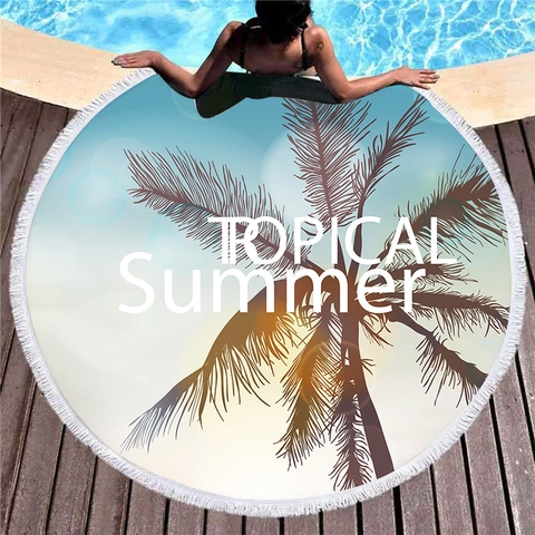 Round Beach Towel Microfiber Tassel Tropical Floral Leaves Flamingo Print Absorbent Quick Dry Travel Vacation Accessories