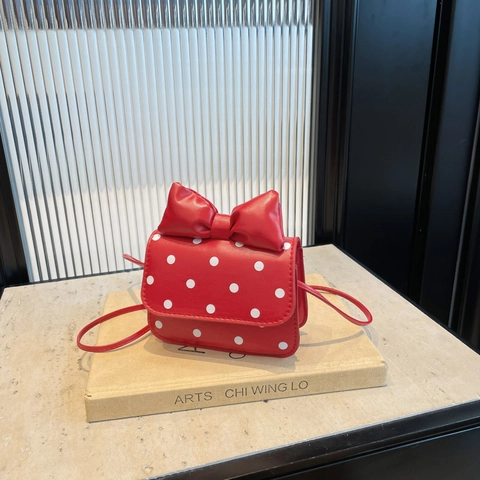 Sweet Polka Dot Mini Crossbody Bag For Girls Women PU Leather Large Bow Shoulder Bag Fashion Small Square Handbag Daily Party