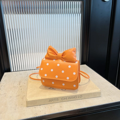 Sweet Polka Dot Mini Crossbody Bag For Girls Women PU Leather Large Bow Shoulder Bag Fashion Small Square Handbag Daily Party