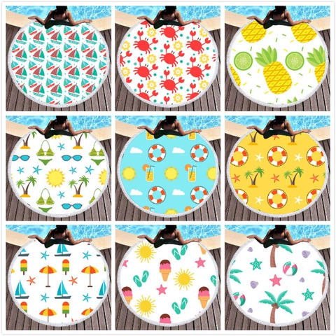 Grande Asciugamano da Spiaggia Rotondo in Microfibra Con Nappine Asciugatura Rapida Assorbente Stampa Tropicale Estiva Coperta da Picnic Yoga Mat per Pool Party Vacanza