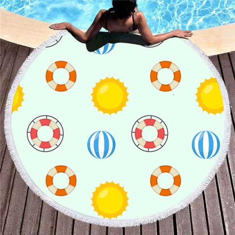 Round Microfiber Beach Towel With Tassel Fringe Cartoon Printed Quick Dry Summer Vacation Bath Towel Picnic Blanket Yoga Mat