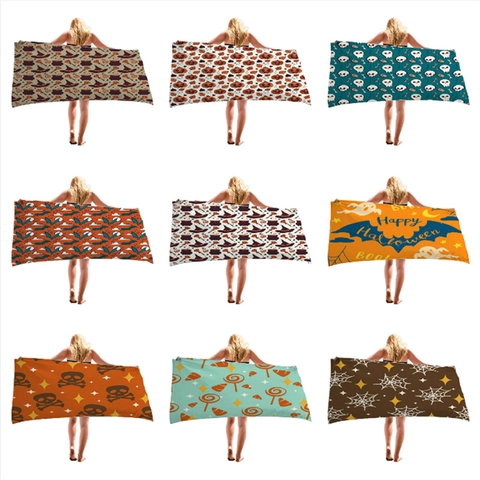 Halloween Microfiber Beach Towel Absorbent Quick Dry Bath Towel With Pumpkin Skull Bat Print For Vacation Party Shower
