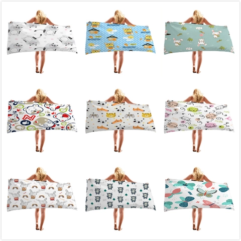 Microfiber Cartoon Animal Print Beach Towel Large Quick Dry Sand Free Absorbent Bath Towel For Swimming Travel Vacation Women Kids