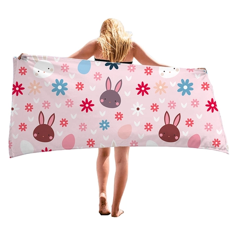 Microfiber Beach Towel Adult Cartoon Easter Egg Rabbit Floral Print Large Absorbent Bath Towel For Swimming Vacation