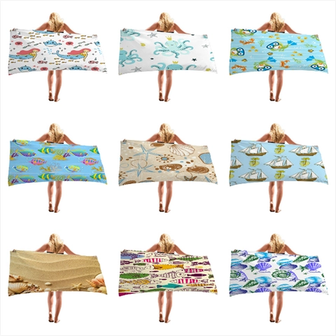Quick Dry Microfiber Beach Towel For Women Men Large Sand Free Bath Towel With Oceanic Mermaid Starfish Pattern Travel Accessory