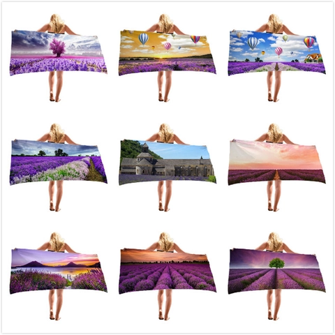 Microfiber Beach Towel Quick Dry Absorbent Lavender Landscape Digital Print Bath Towel For Swimming Travel Holiday