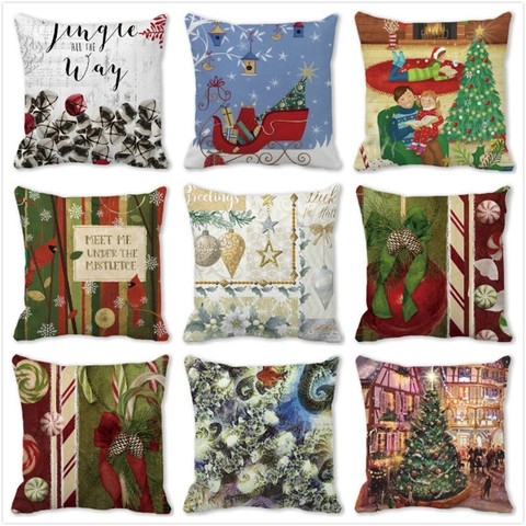 Kerst Kussensloop Perzikhuid Polyester Digitale Bedrukking Kerst Decoratie Kussenhoes Voor Home Woonkamer Sofa
