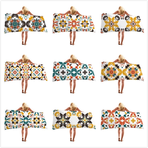 Asciugamano da Spiaggia in Microfibra Geometrico Boho Asciugatura Rapida Assorbente Grande Telo Mare Mandala per Viaggi Nuoto Vacanze