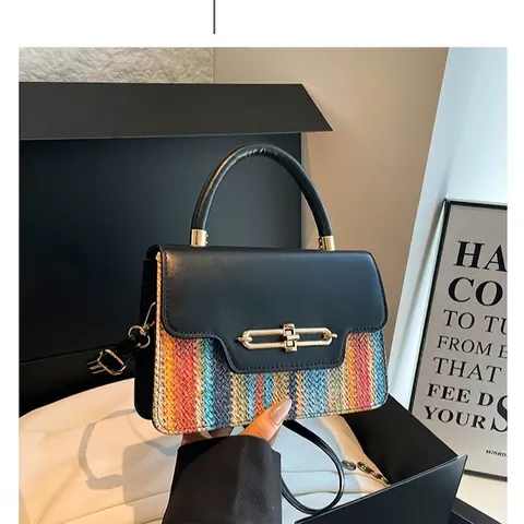 Borsa A Spalla Da Donna In Pelle PU Patchwork Intrecciato Multicolore Borsa A Tracolla A Mano Con Chiusura In Metallo Moda