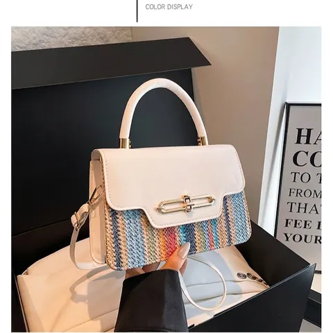 Borsa A Spalla Da Donna In Pelle PU Patchwork Intrecciato Multicolore Borsa A Tracolla A Mano Con Chiusura In Metallo Moda