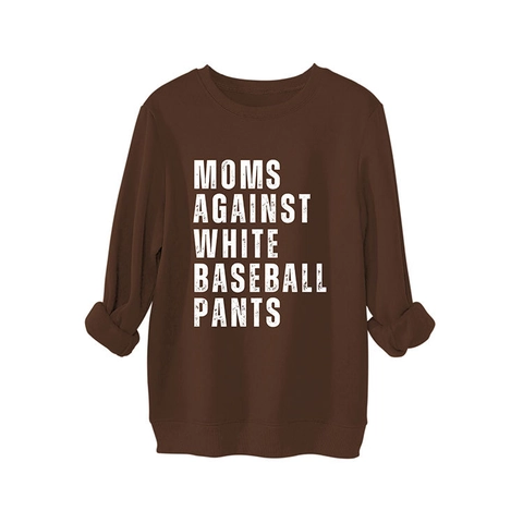 Felpa Donna Misto Cotone Pile Girocollo Oversize Maniche Lunghe Stampa Slogan Moms Against White Baseball Pants