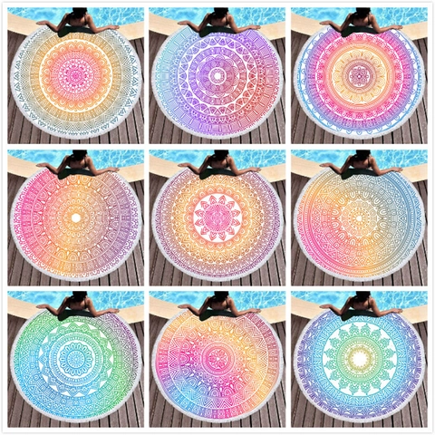 Asciugamano da Spiaggia Rotondo in Microfibra con Nappe Boho Mandala Sfumato Grande Circolare Assorbente Asciugatura Rapida per Estate Piscina Picnic