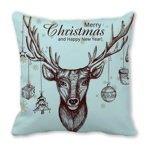 Fodera per Cuscino Natalizio in Pelle di Pesca Quadrata Renna Babbo Natale Stampata Copricuscino Decorativo per Decorazione Domestica Festiva