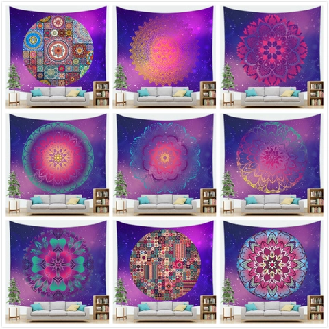 Bohemian Mandala Starry Sky Tapestry Colorful Wall Hanging Polyester Fabric Wall Decor For Living Room Bedroom Hippie Art