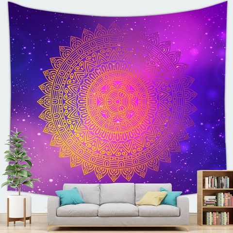 Bohemian Mandala Starry Sky Tapestry Colorful Wall Hanging Polyester Fabric Wall Decor For Living Room Bedroom Hippie Art