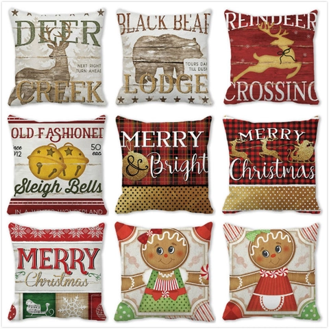 Fundas de Almohada Decorativas de Navidad Estilo Americano Retro Tela Piel Melocotón Cuadrado Funda Cojín Para Sofá Decoración Hogar Invierno