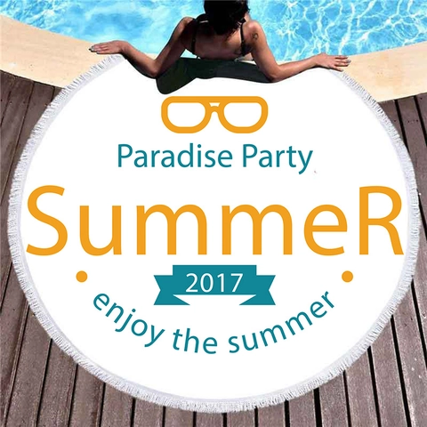 Round Microfiber Beach Towel With White Tassel Fringe Summer Holiday Printed Quick Dry Bath Towel For Swimming Picnic