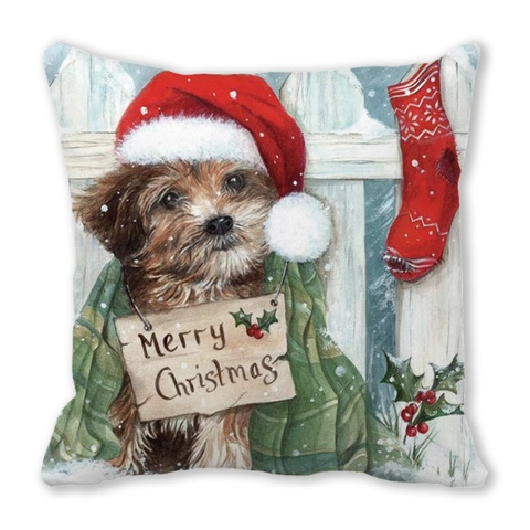 Natale Simpatico Gatto Stampa Pelle di Pesca Federa Decorativa Quadrata Copricuscino per Divano Soggiorno Decorazione Domestica