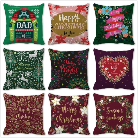Festive Christmas Throw Pillowcase Peach Skin Velvet Cushion Cover Merry Christmas Lettering Snowflake Reindeer Pattern Home Decor