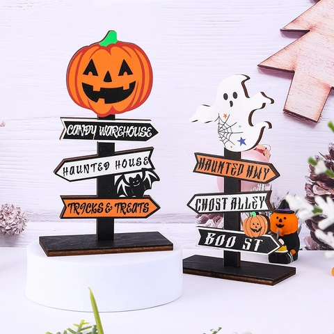 Halloween Holz Richtungsschild Schreibtisch Ornament Kürbis Geist Straßenkarte Deko Spukhaus Requisiten Partyzubehör