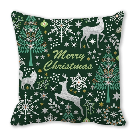 Festive Christmas Throw Pillowcase Peach Skin Velvet Cushion Cover Merry Christmas Lettering Snowflake Reindeer Pattern Home Decor